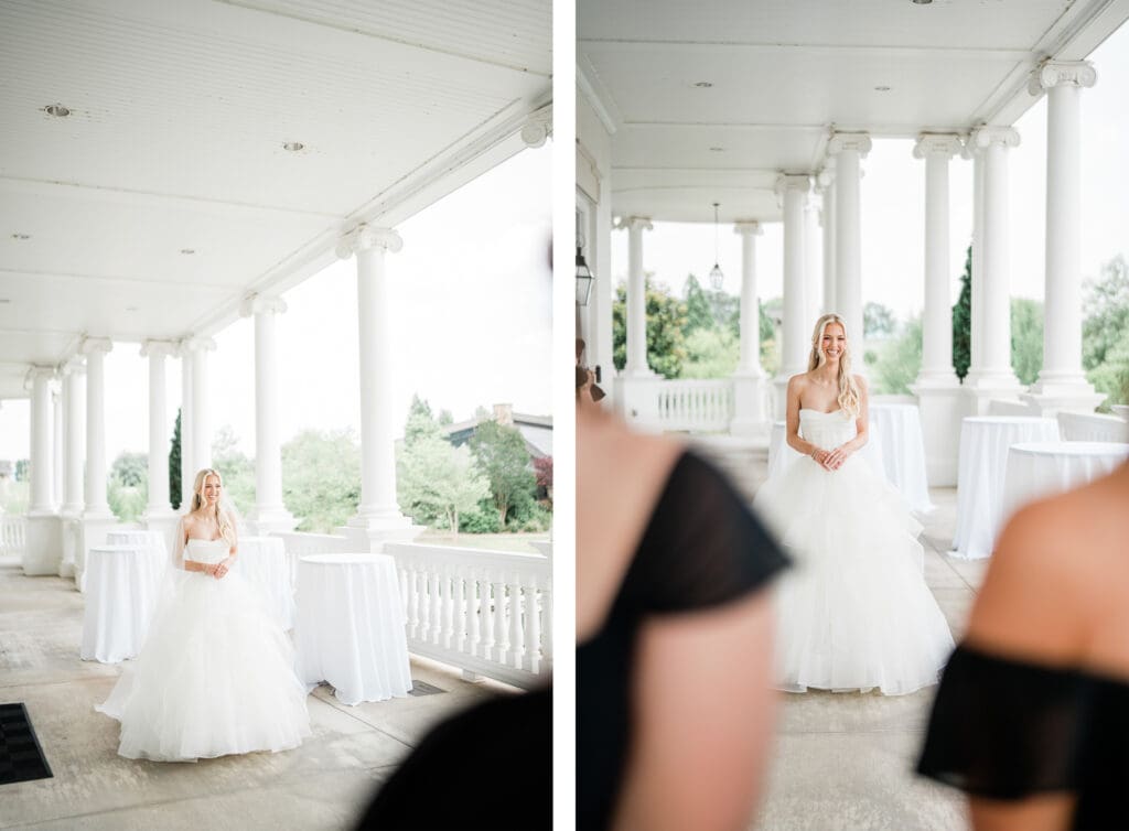 Bride first look Huntsville botanical gardens