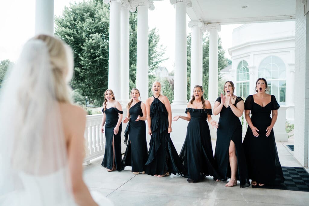 Bride first look Huntsville botanical gardens